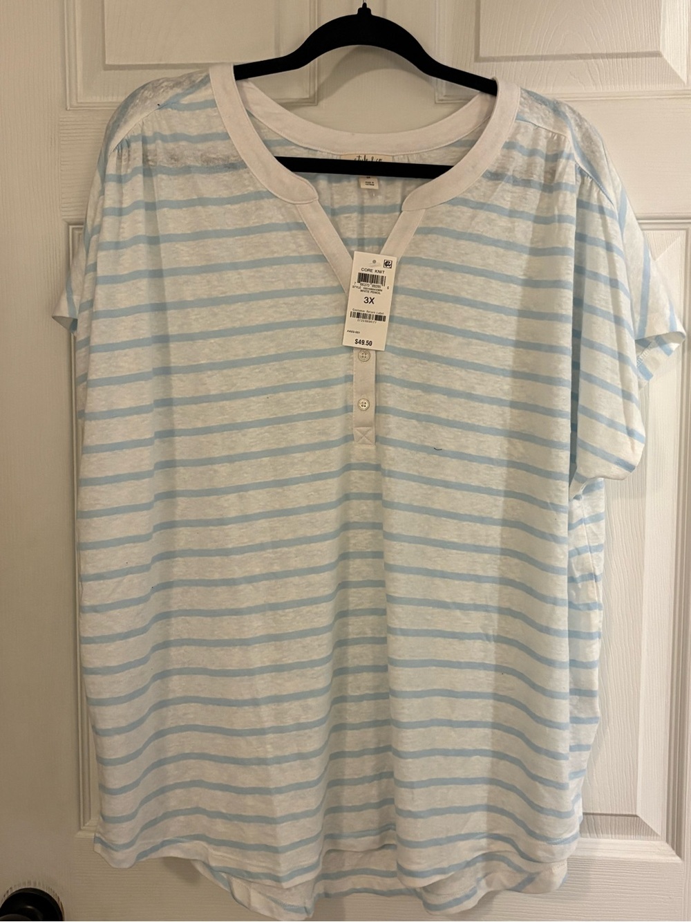 Style & Co. Light Blue and White Striped Short Sleeve Henley - 3X